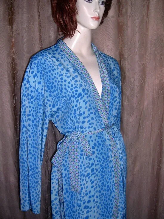 Vintage Reversible Blue Belted Robe M - Picture 8 of 17